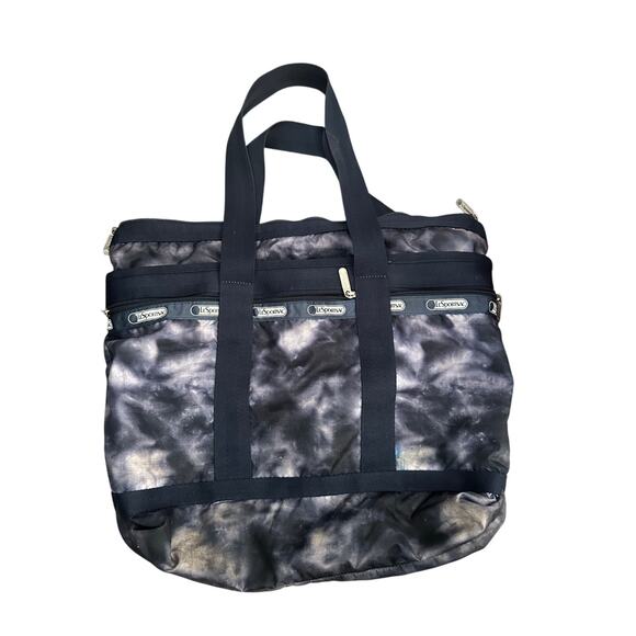 LeSportsac Women's Black Gray Tie Dye Weekender Lightweight Travel Tote Bag - Picture 1 of 8